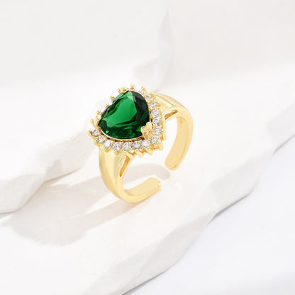 Adjustable Grass Green Love Heart-shaped Ring Female