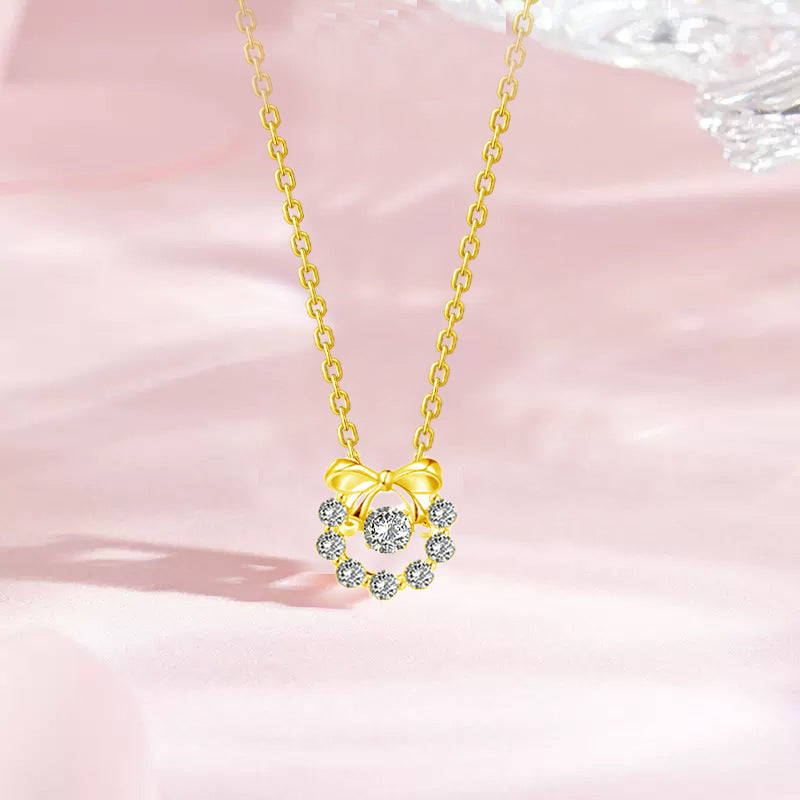 S925 Sterling Silver Smart Zircon Bow Necklace