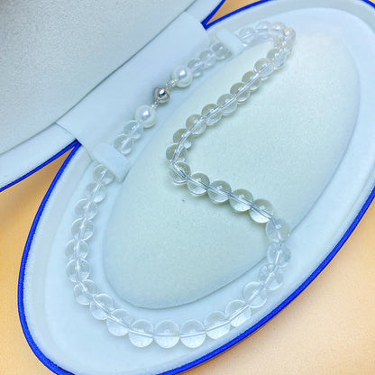 Silver Natural White Crystal Necklace Round Beads Fashion