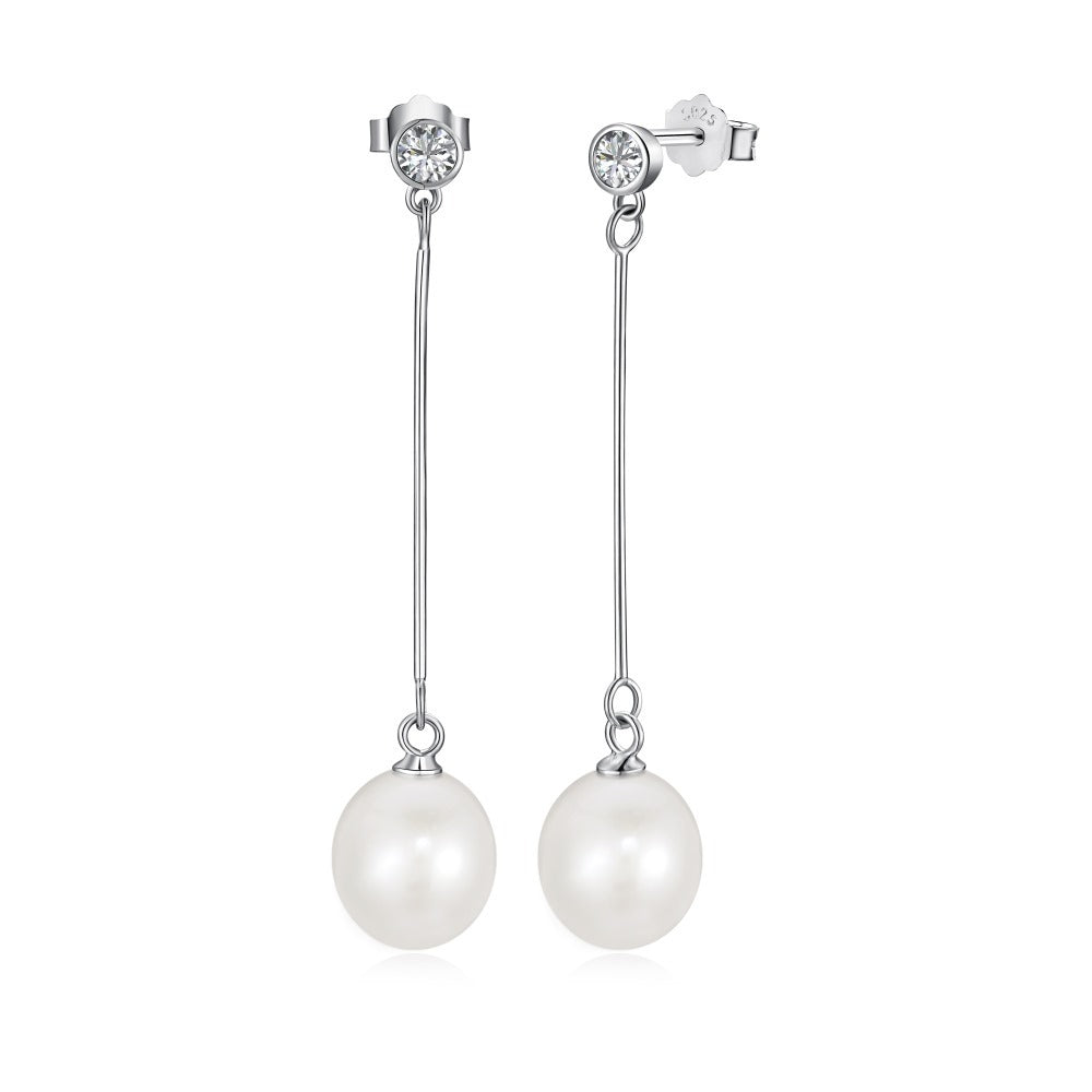 S925 Sterling Silver Freshwater Pearl Ear Studs High Sense Special Interest Light Luxury Ins Style