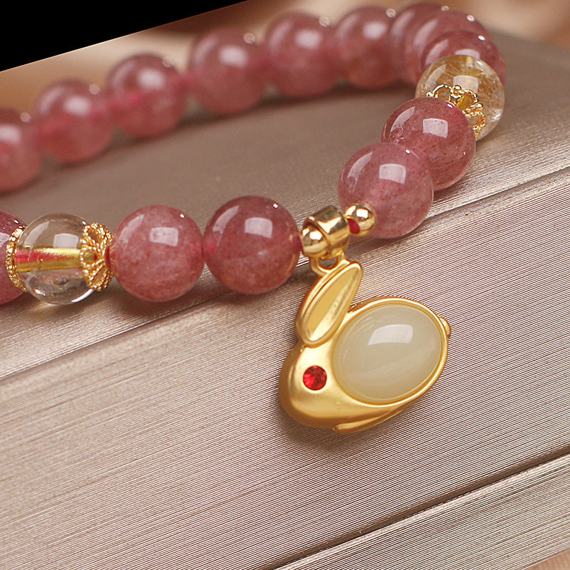 National Style Natural Strawberry Quartz Bracelet Women's Valentine's Day