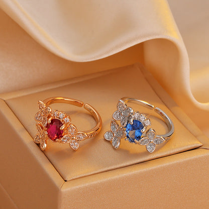 Women's Three-flower Gemstone Ring Design Fashion