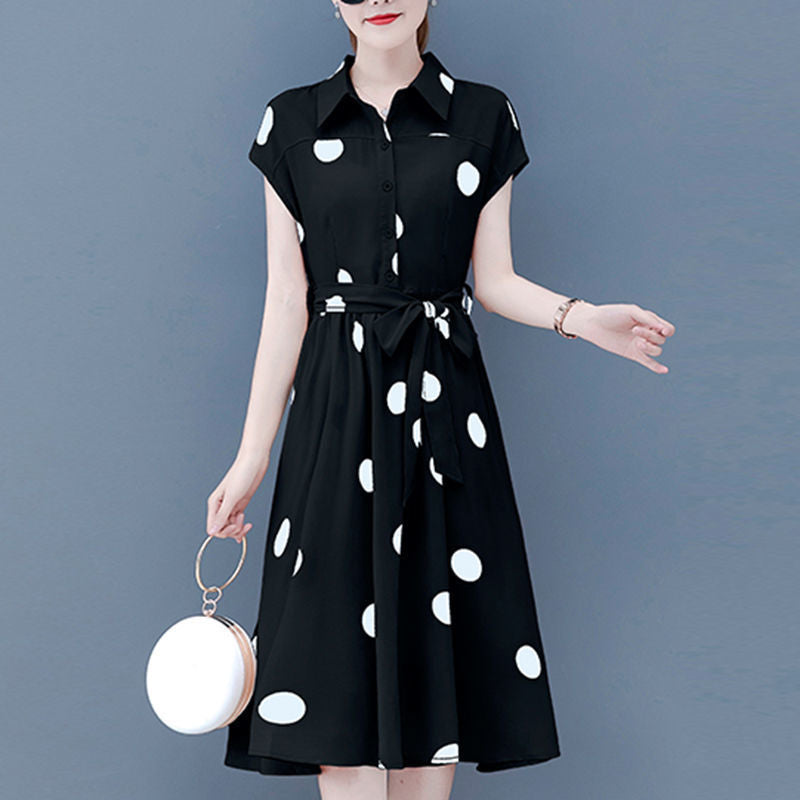 Women's Dotted Prints Waist Slimming Temperament Slimming Youth Dress