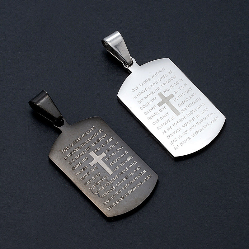 Stainless Steel Bible Cross Dog Tag Pendant Necklace