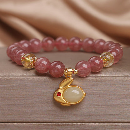 National Style Natural Strawberry Quartz Bracelet Women's Valentine's Day