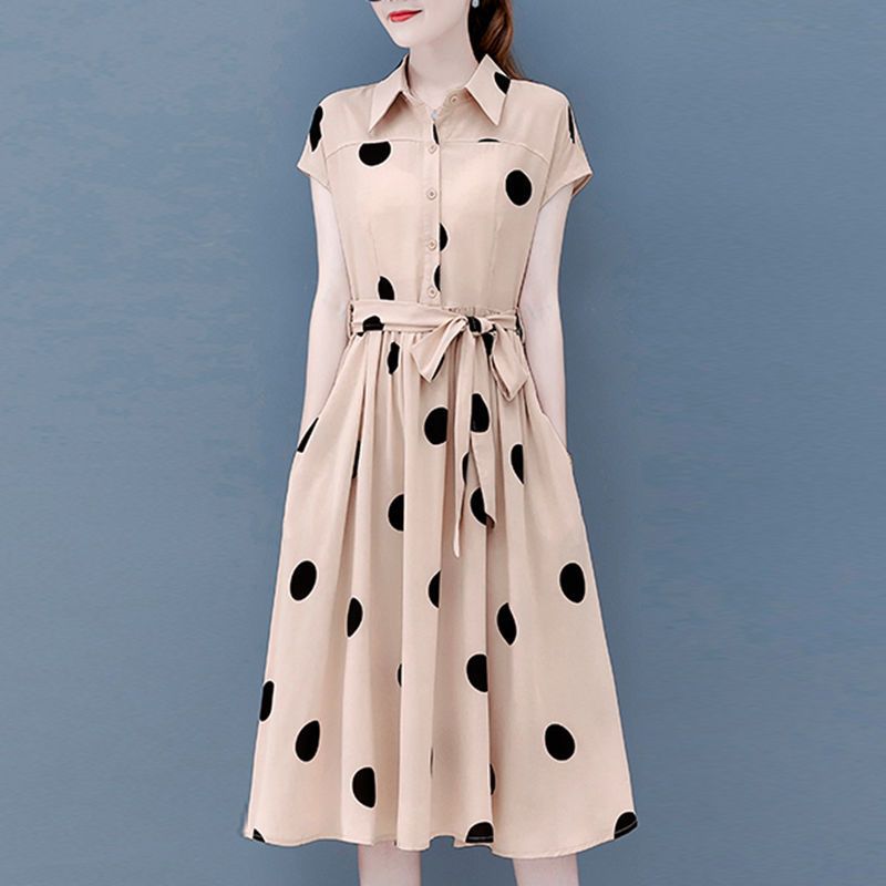 Women's Dotted Prints Waist Slimming Temperament Slimming Youth Dress