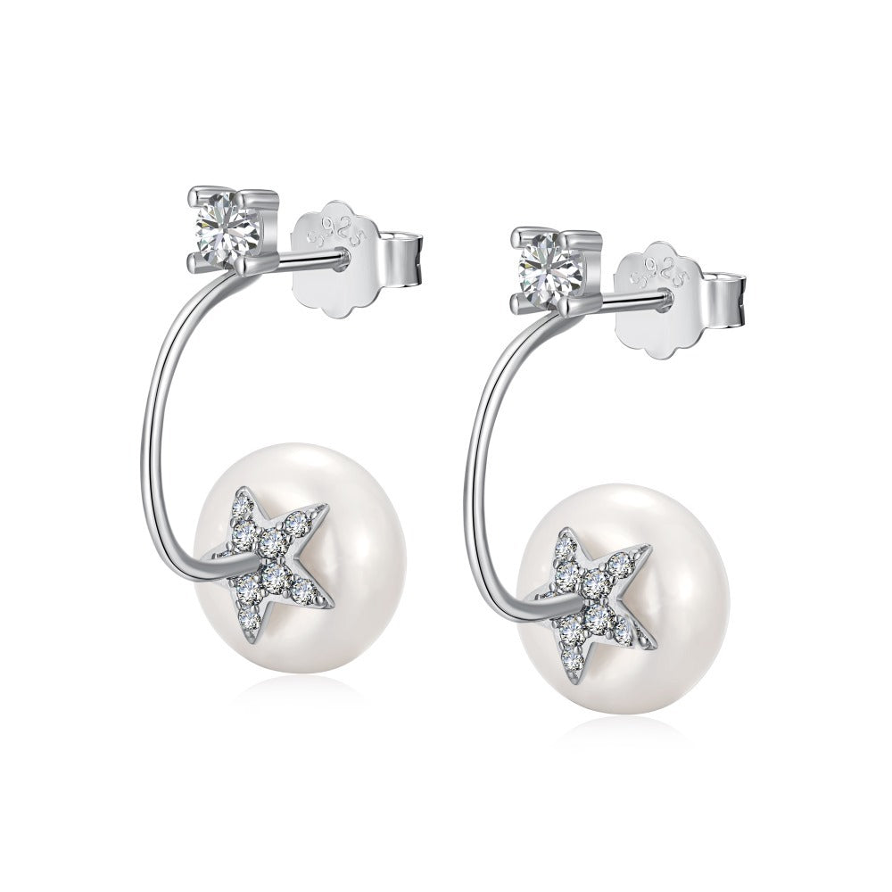 S925 Sterling Silver Freshwater Pearl Ear Studs High Sense Special Interest Light Luxury Ins Style