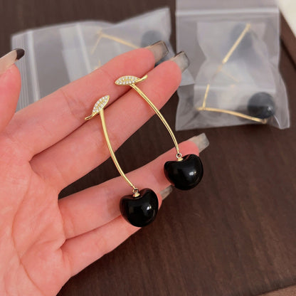 Sweet Black Red Cherry Cherry Earrings