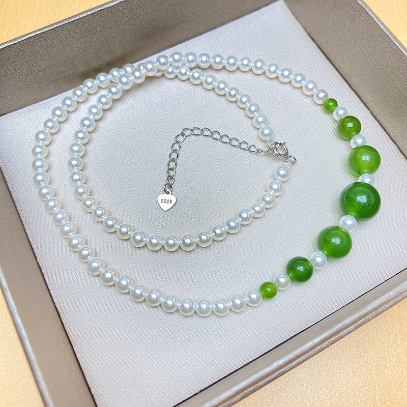 Sterling Silver Clavicle Chain White Jasper Green Chalcedony