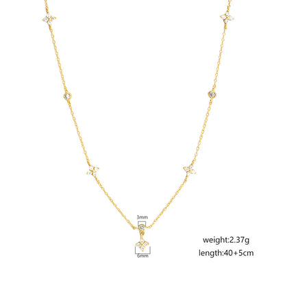 Twin Necklace Silver Diamond-Embedded Multi-hanging Pieces