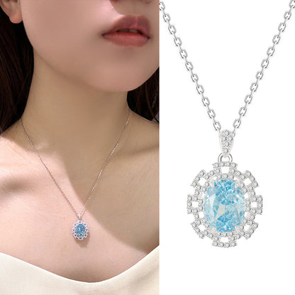 2024 New S925 Sterling Silver Blue Zirconium Ice Flower Cut Necklace