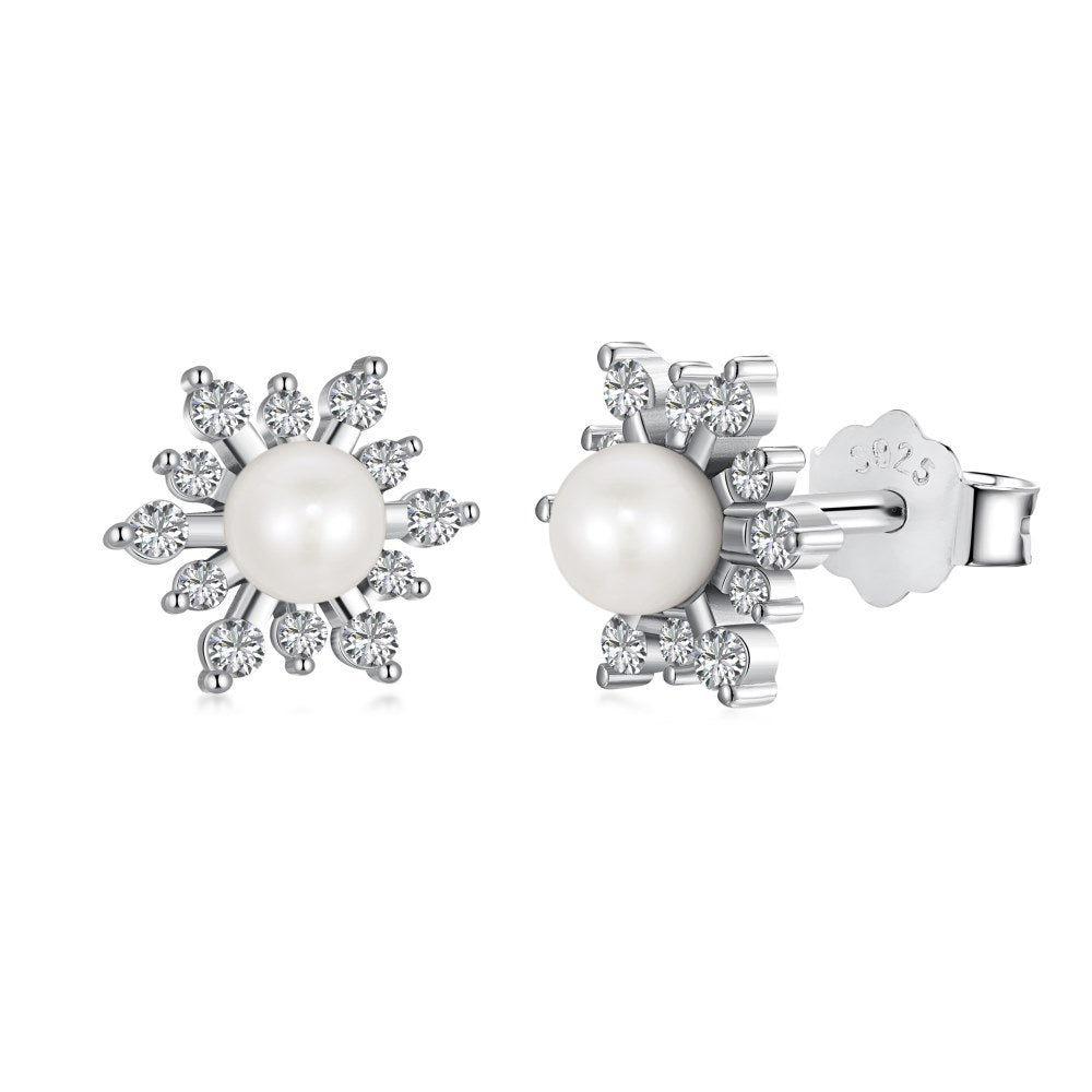 S925 Sterling Silver Freshwater Pearl Ear Studs High Sense Special Interest Light Luxury Ins Style