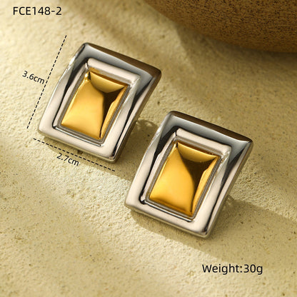 Affordable Luxury Style High-grade Stainless Steel Personalized Glossy Rectangular Back-shaped Earrings