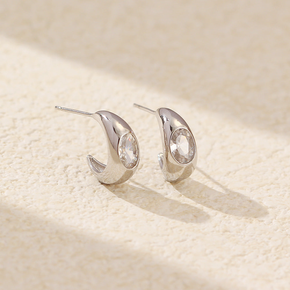 Niche Earrings S925 Silver C Word Female