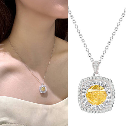 Fashion Design Yellow Zirconium Small Square Necklace