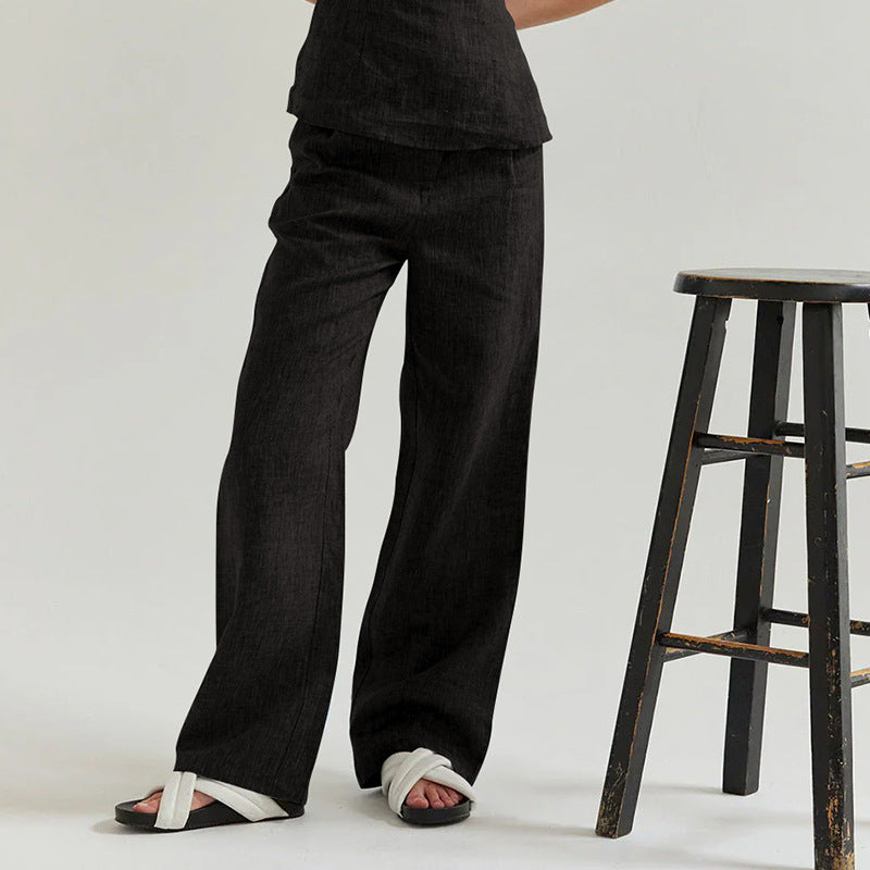 Linen Cotton Trousers Women's Side Pockets