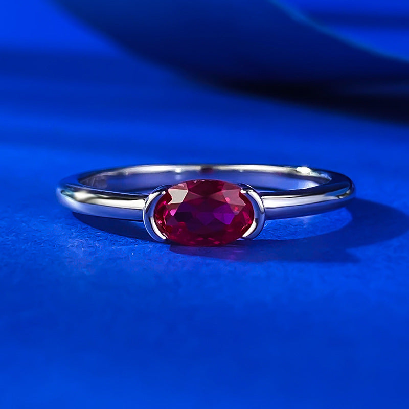 Silver Artificial Diamond Red Blue White Ring Fashion