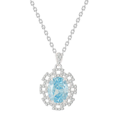 2024 New S925 Sterling Silver Blue Zirconium Ice Flower Cut Necklace