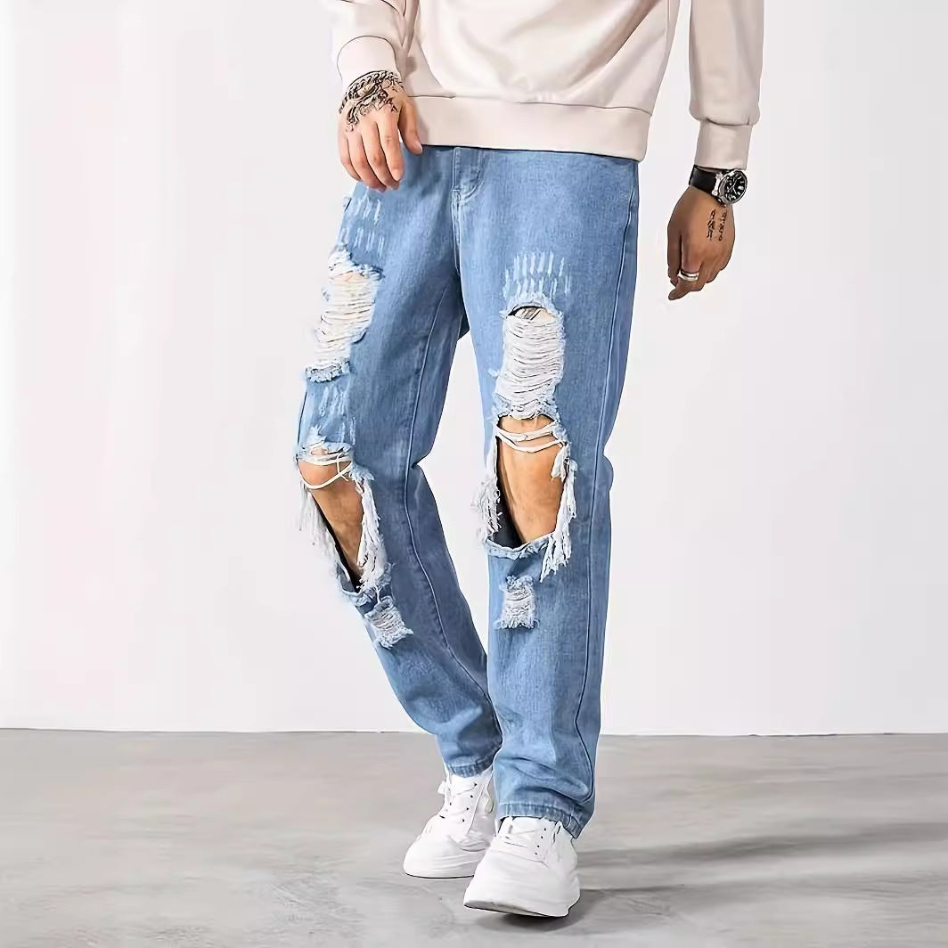 Ripped Men Fashion Brands Korean Style Scrape Cropped Pants