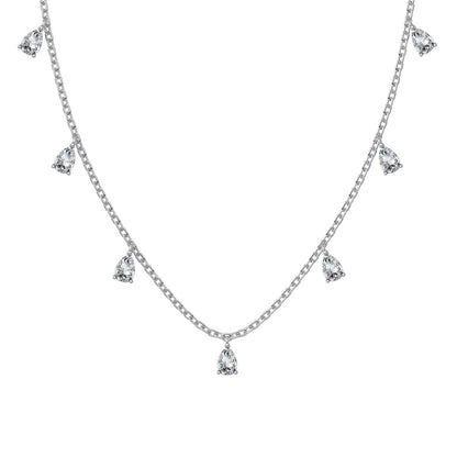 Silver S925 Pear-shaped Drop-shaped Inlaid Fringed Zircon Small Pendant Necklace