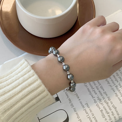 Bloggers Same Style High-grade Special-interest Design Handmade Bracelet Artificial Black Pearl