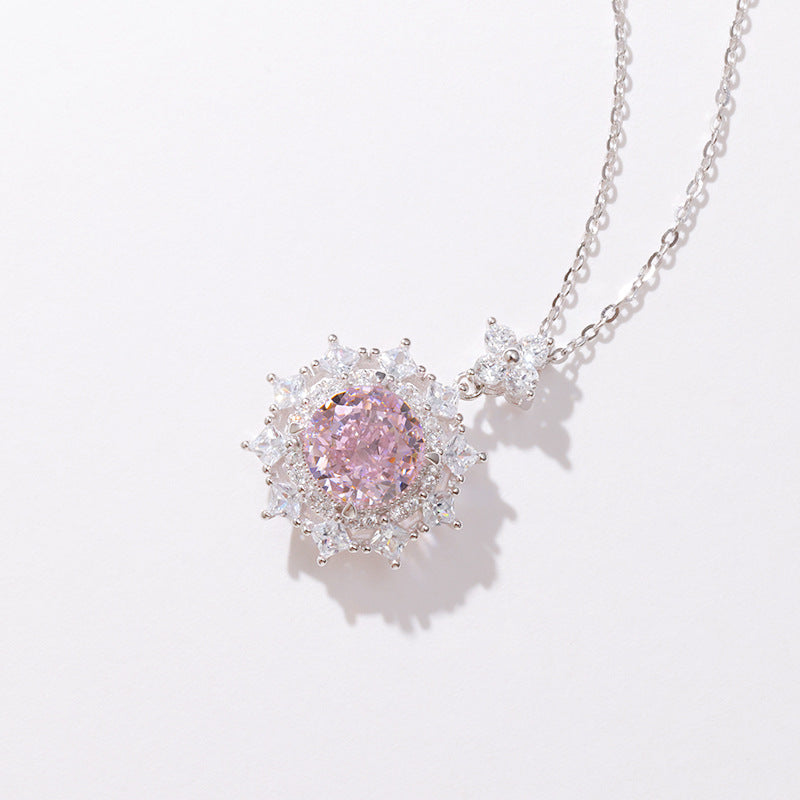 S925 Silver High Carbon Diamond Pendant Light Luxury High-grade Round Ice Flower Cut Necklace