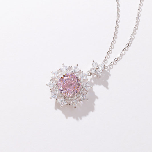 S925 Silver High Carbon Diamond Pendant Light Luxury High-grade Round Ice Flower Cut Necklace