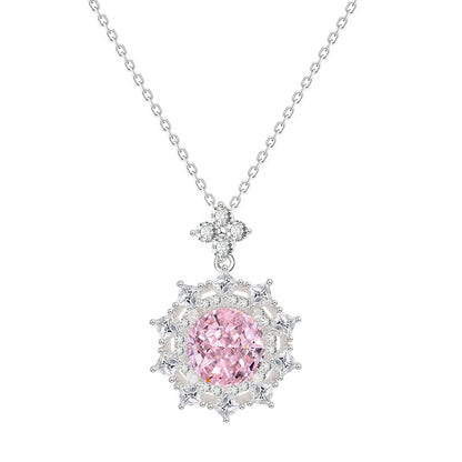 S925 Silver High Carbon Diamond Pendant Light Luxury High-grade Round Ice Flower Cut Necklace