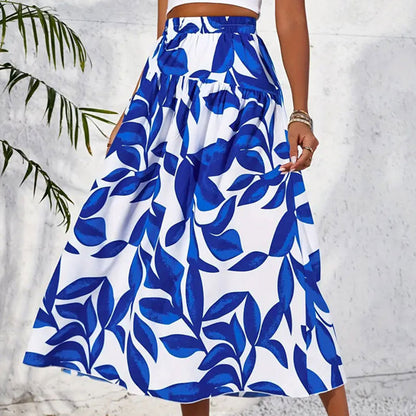 Women's Printed Stitching Elastic Waist Skirt