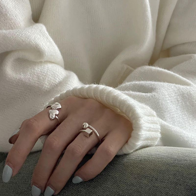 Simple Doppel Herz Ring Female Line Opening Adjustable