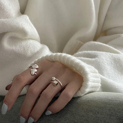 Simple Doppel Herz Ring Female Line Opening Adjustable