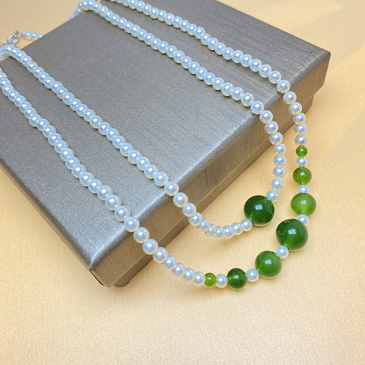 Sterling Silver Clavicle Chain White Jasper Green Chalcedony