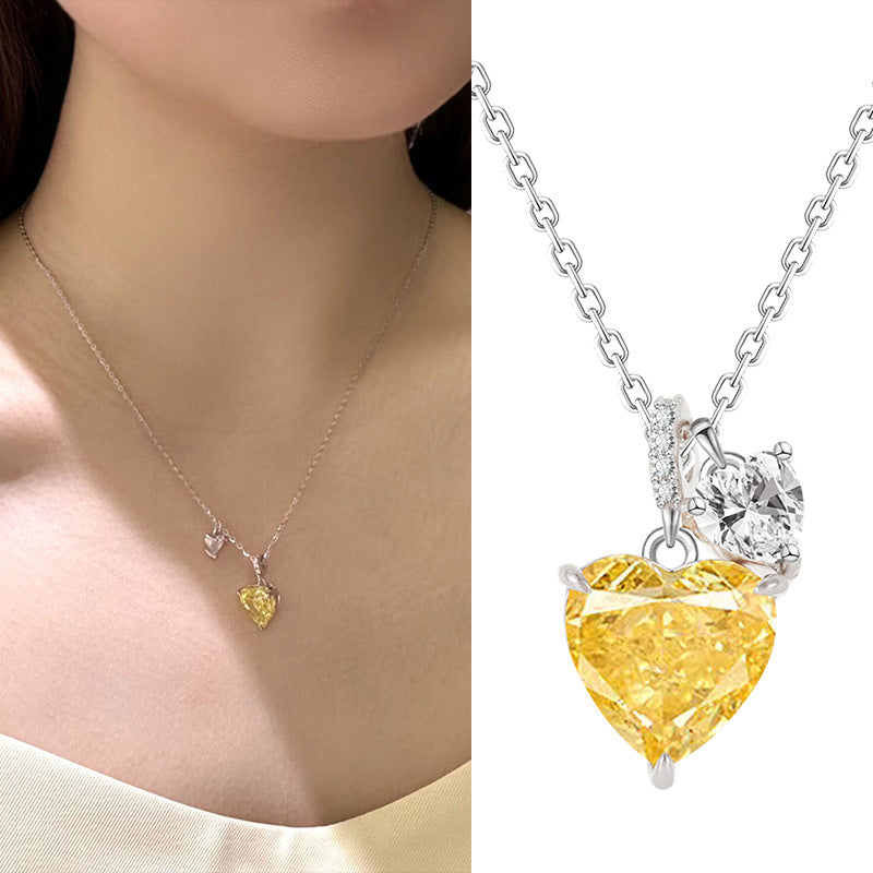 Heart Necklace Cold Wind Simple Personality Yellow Diamond