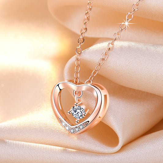 Heart-shaped Women's Micro-inlaid Hollow Pendant Necklace