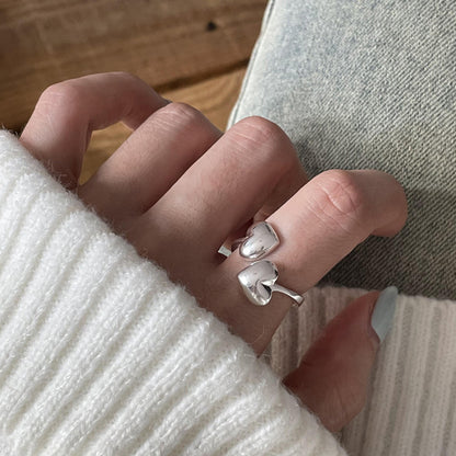 Simple Doppel Herz Ring Female Line Opening Adjustable