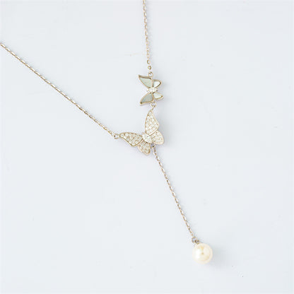 S925 Sterling Silver Bow Necklace New Women's Light Luxury