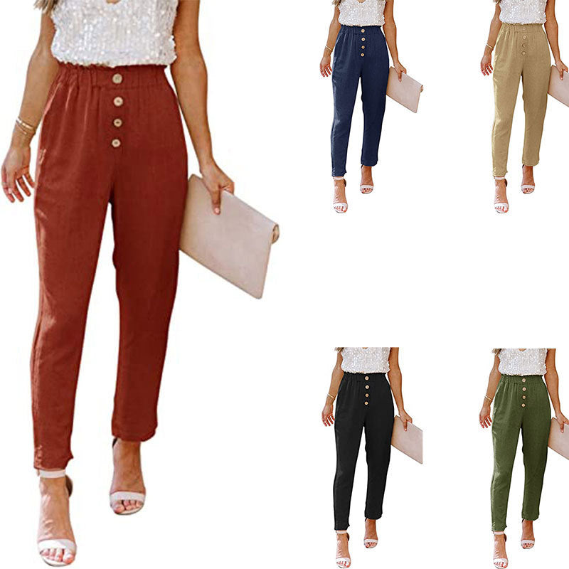 Women's Casual Loose And Comfortable Pant Belt Pocket Elastic Pants