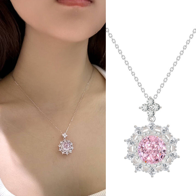 S925 Silver High Carbon Diamond Pendant Light Luxury High-grade Round Ice Flower Cut Necklace