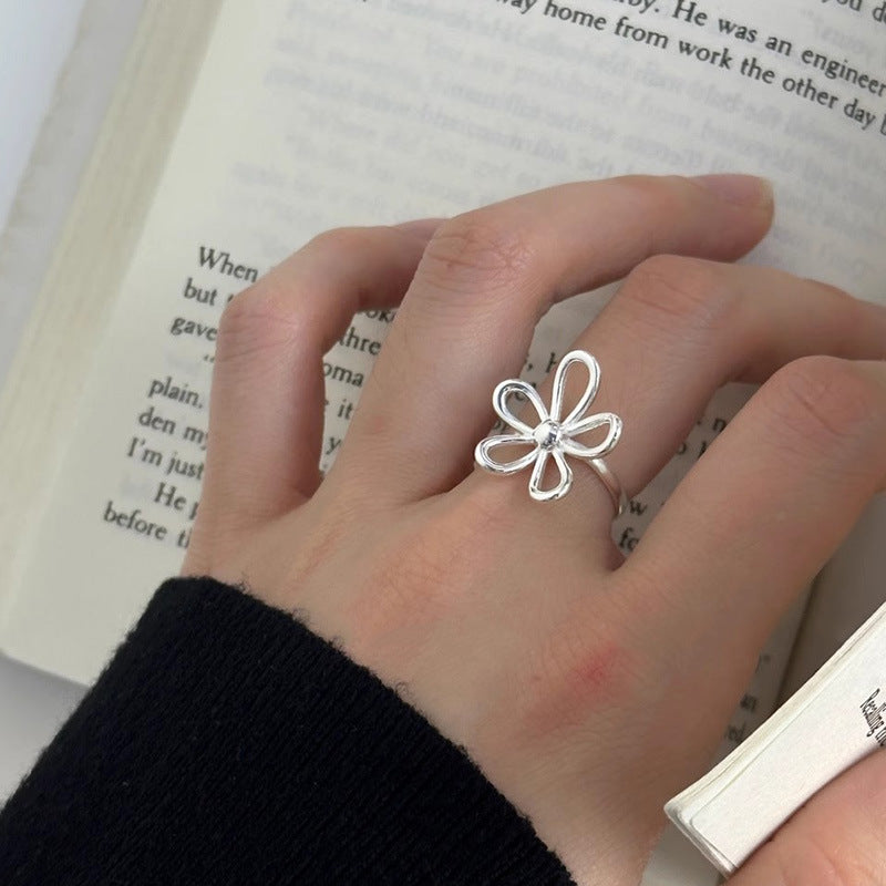 Sterling Silver Hollow Flower Ring For Women