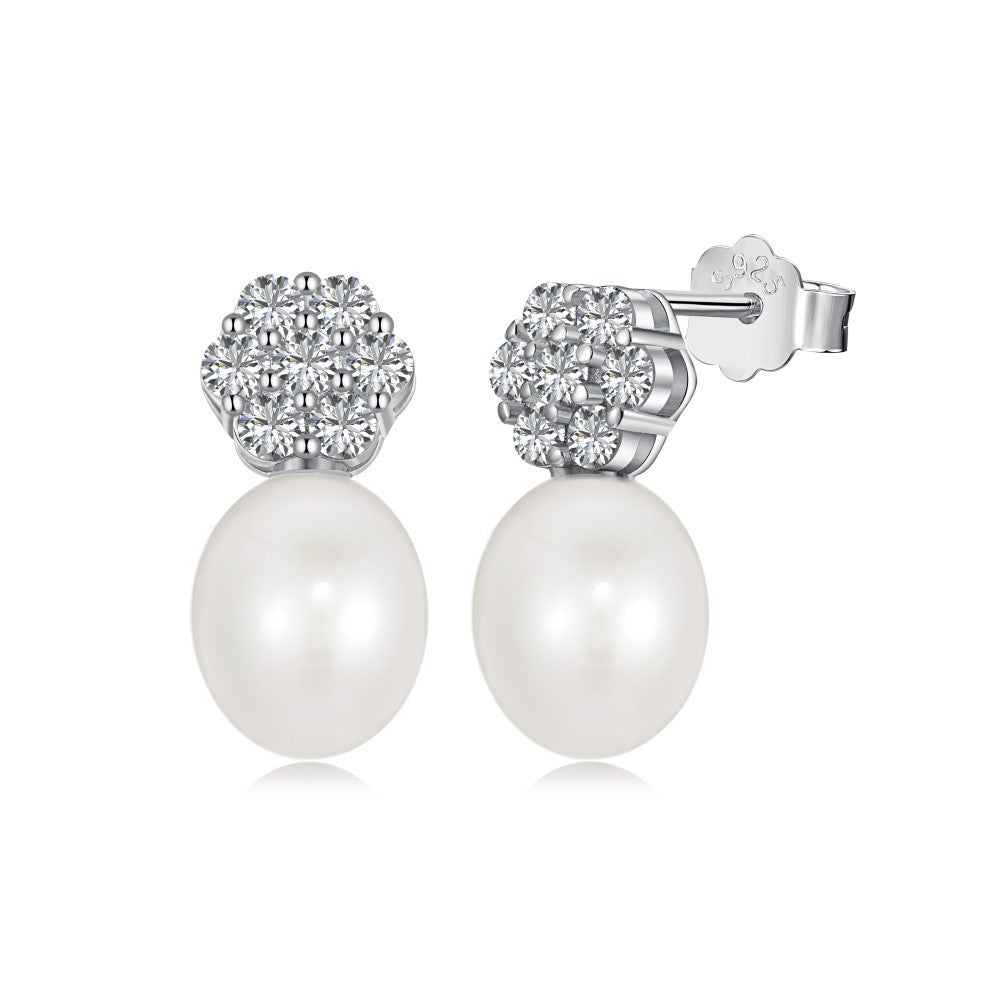 S925 Sterling Silver Freshwater Pearl Ear Studs High Sense Special Interest Light Luxury Ins Style