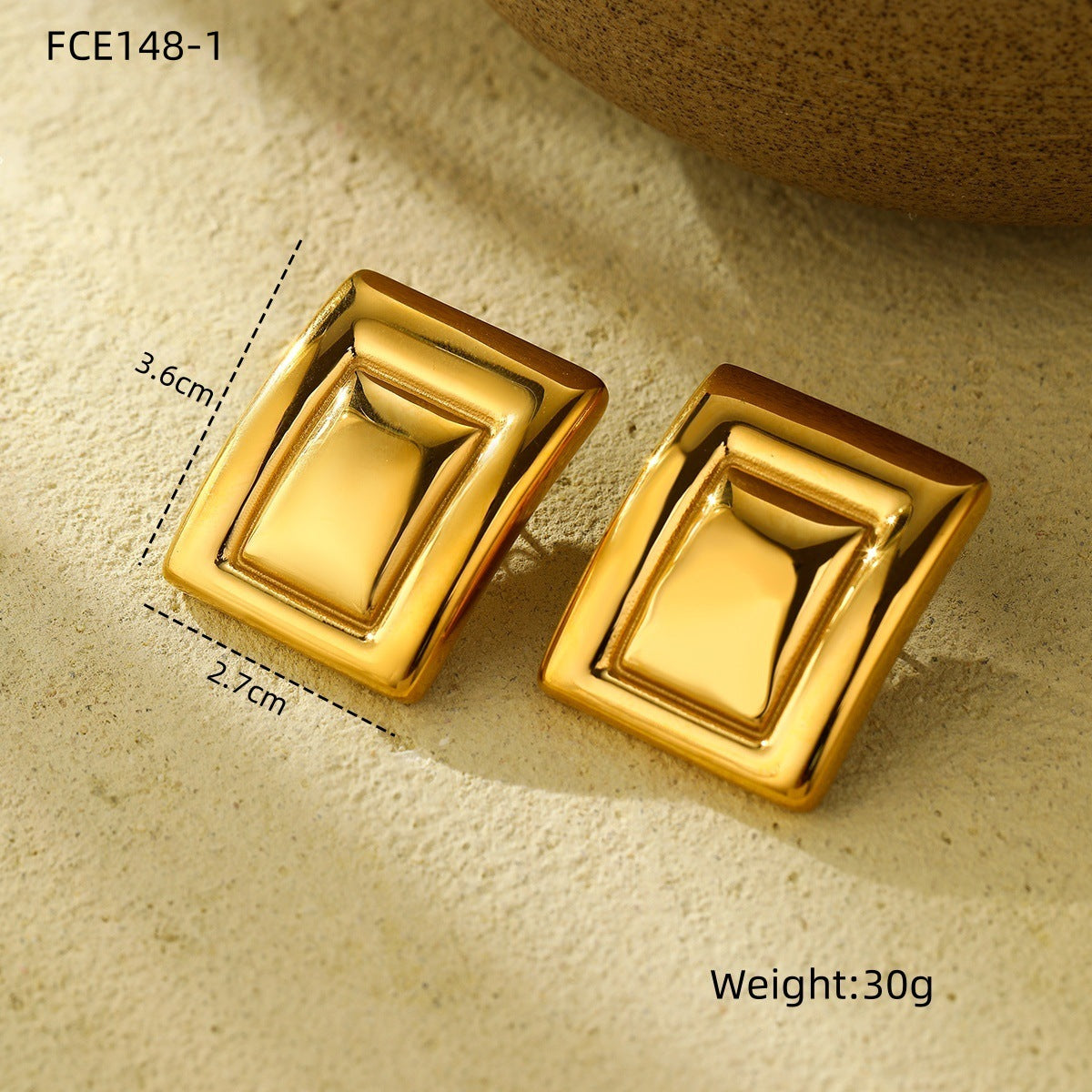 Affordable Luxury Style High-grade Stainless Steel Personalized Glossy Rectangular Back-shaped Earrings