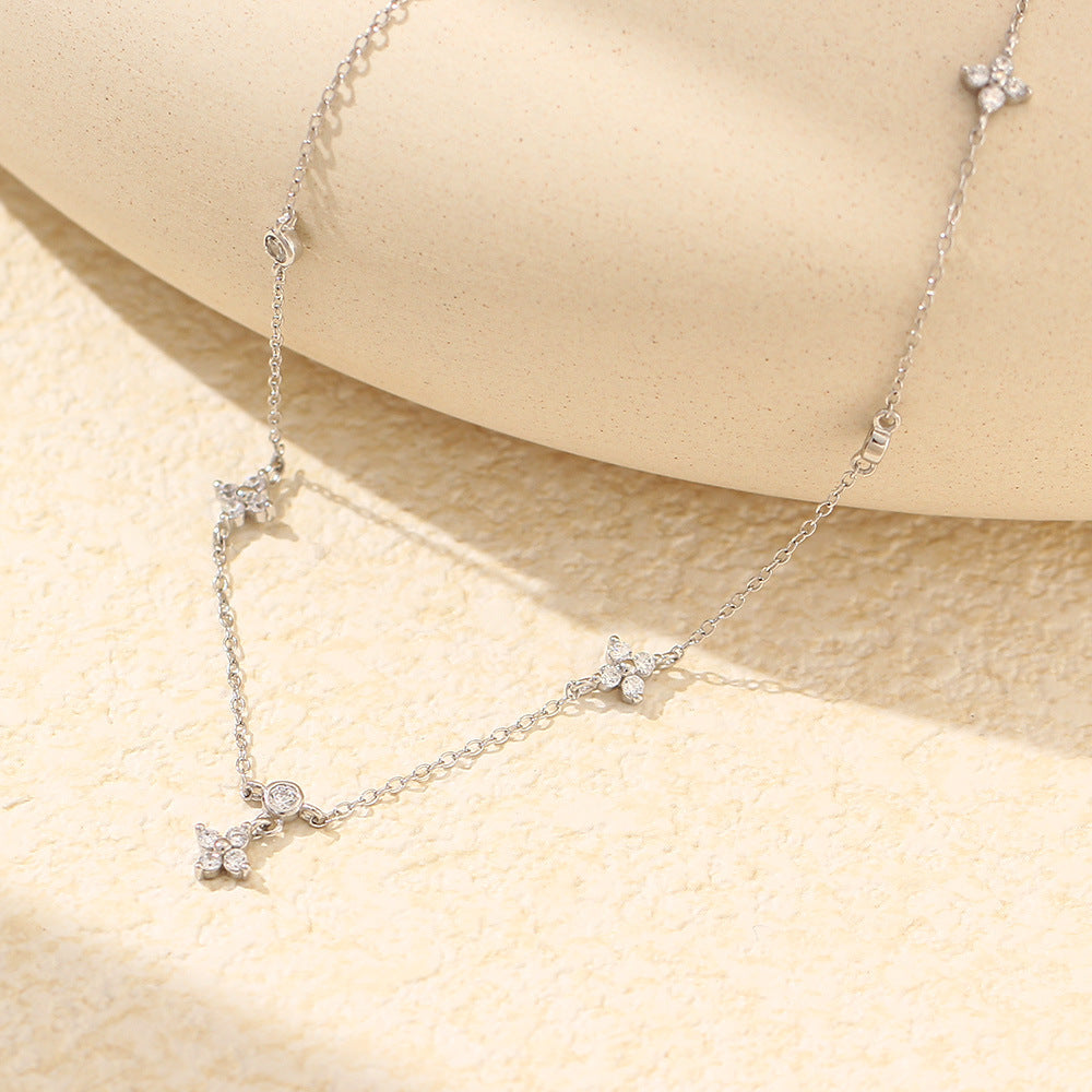 Twin Necklace Silver Diamond-Embedded Multi-hanging Pieces