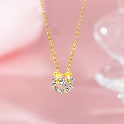 S925 Sterling Silver Smart Zircon Bow Necklace