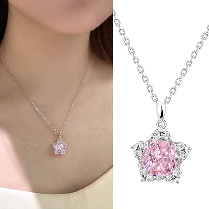 S925 Sterling Silver Necklace Zircon Pentagram Clavicle Chain Affordable Luxury Fashion Girl's Heart