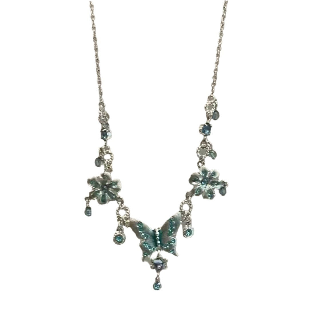 Blue Butterfly Crystal Pendant Necklace Female Niche