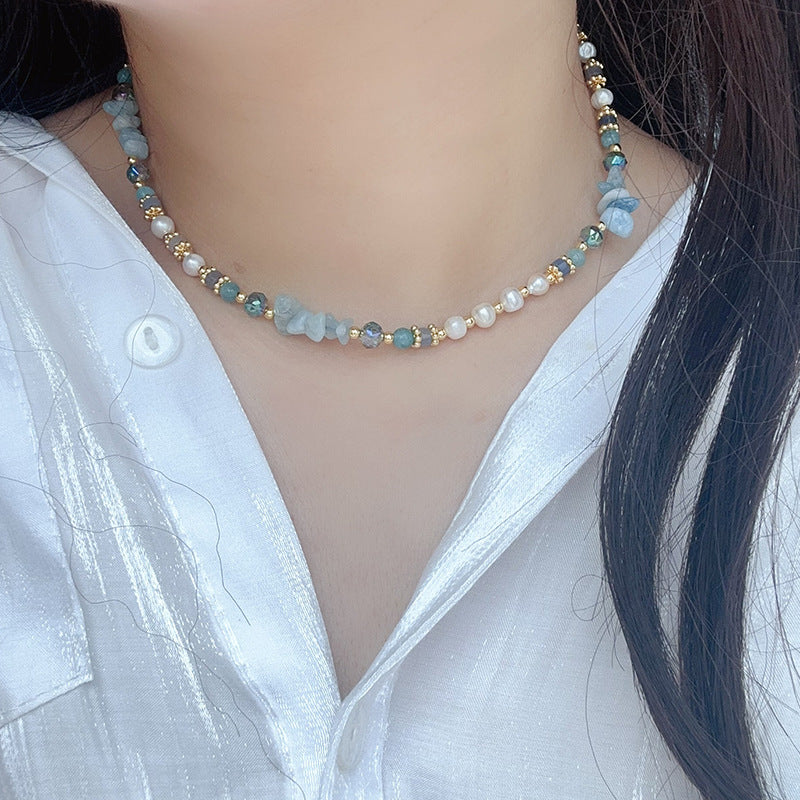 Cool Healing Navy Blue Natural Stone Pearl Necklace