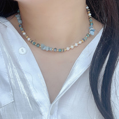 Cool Healing Navy Blue Natural Stone Pearl Necklace