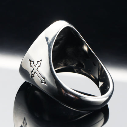 Nordic Punk Retro Style Cross Heart Titanium Steel Ring