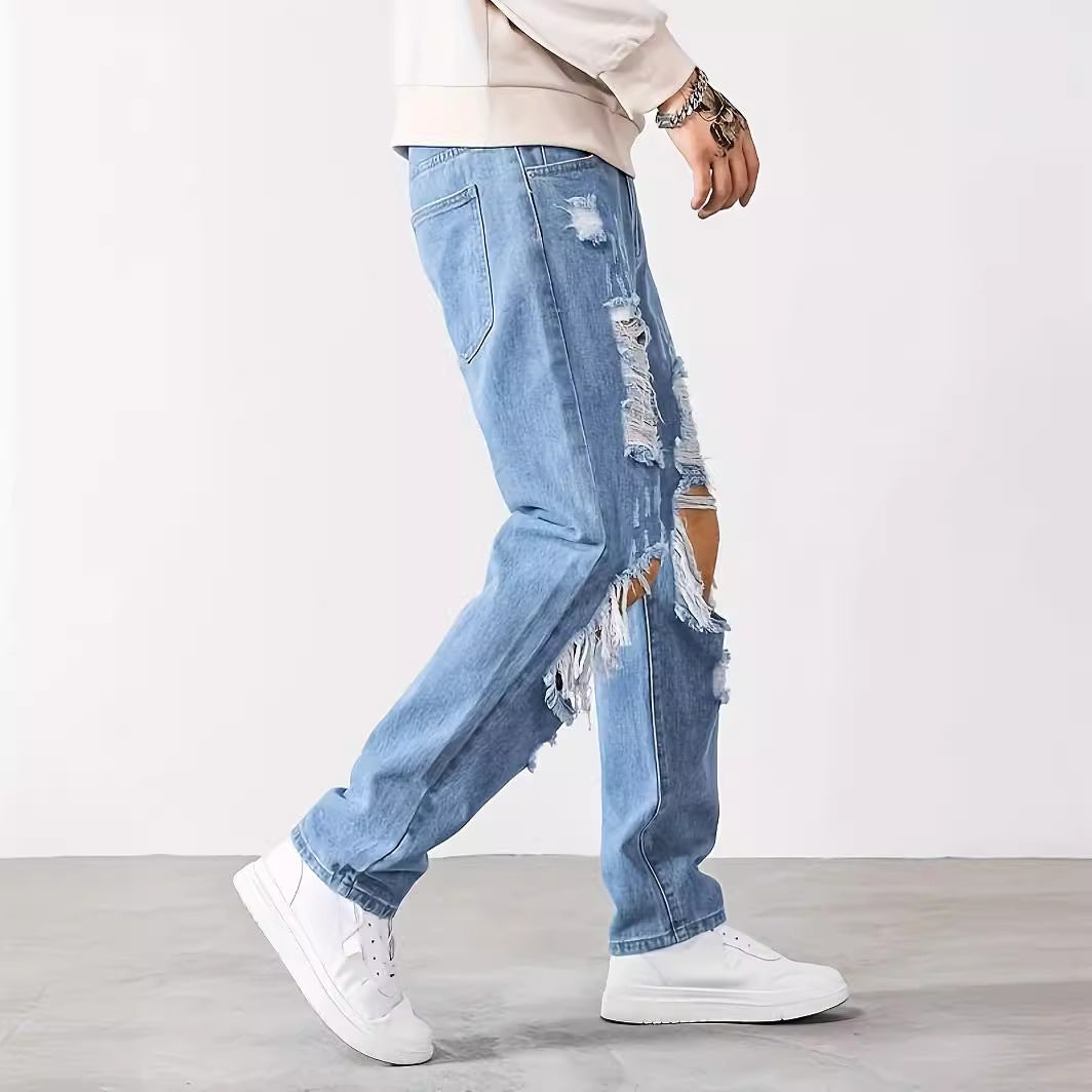 Ripped Men Fashion Brands Korean Style Scrape Cropped Pants