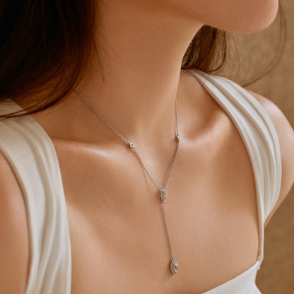 Silver S925 White Pear-shaped Water Drop Round Zirconium Inlaid Exquisite Design Clavicle Chain Necklace